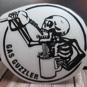 Gas Guzzler Skeleton Decal, Permanent Vinyl Decal, 6" Black Decal